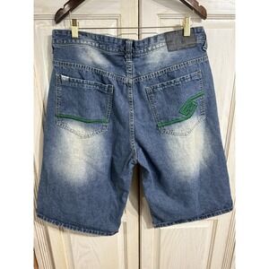 Y2K Enyce Jean Shorts Jorts Mens Baggy Streetwear Hip Hop Green Embroidered 38